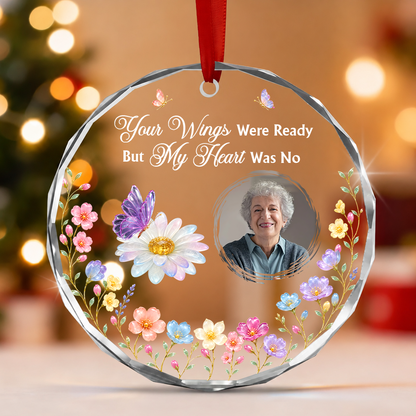 Remembrance Gemstone Butterfly, Gift For Loved One - Personalized Round Shaped Glass Ornament