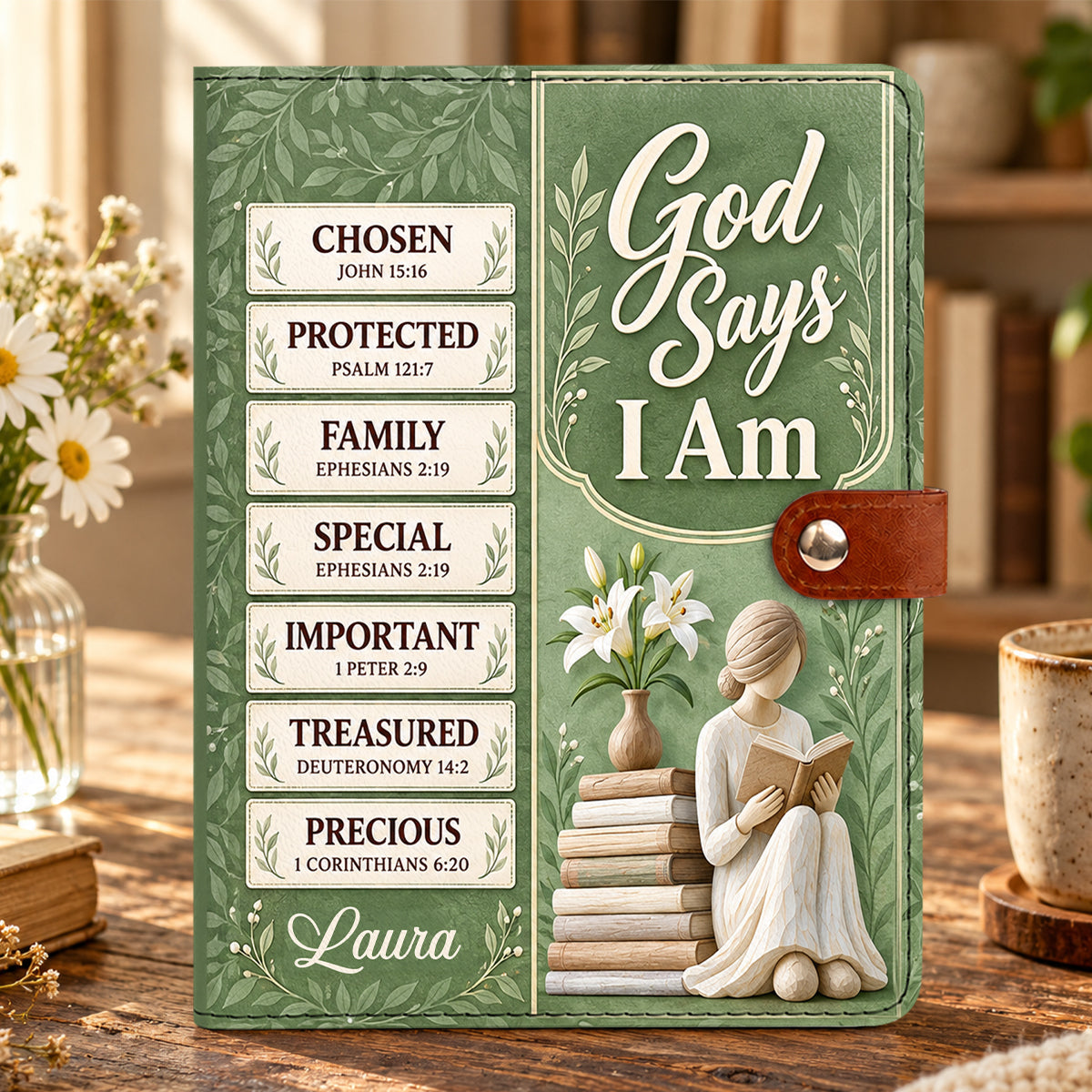 God Says I Am, Gift For Women | Personalized Leather Notebook Cover With Pocket