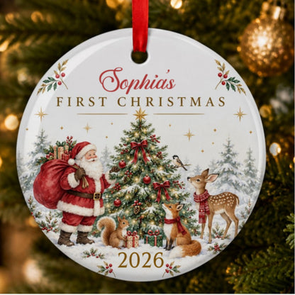 First Christmas, Gift For Family | Personalized Round Shaped Ceramic Ornament