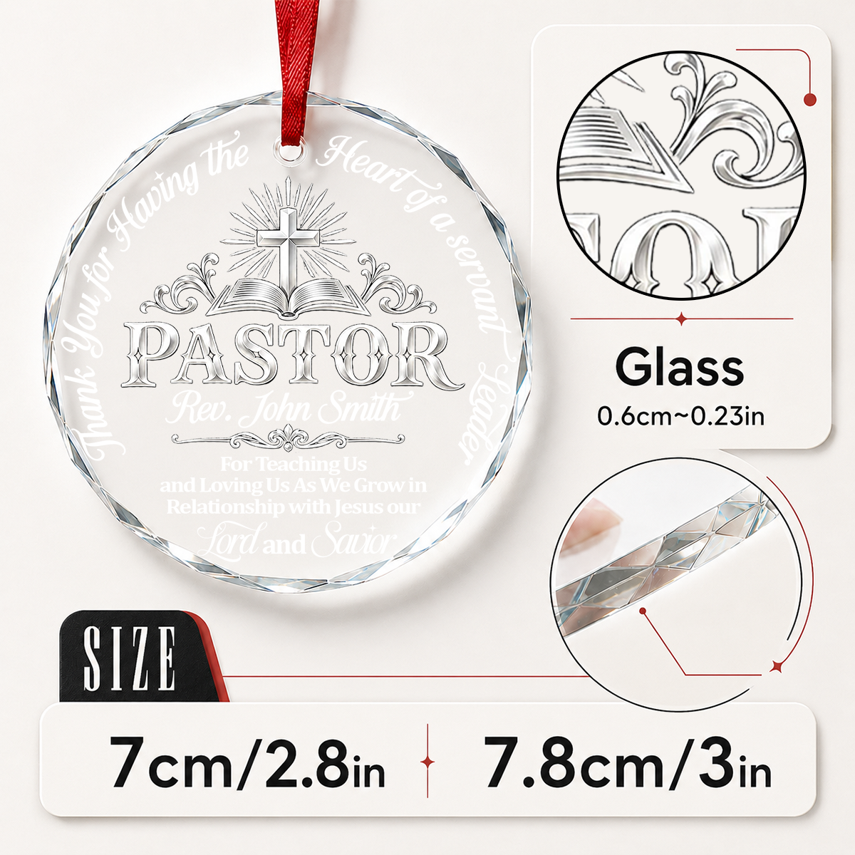 Heart of a Servant Leader, Gift For Pastor - Personalized Round Shaped Glass Ornament