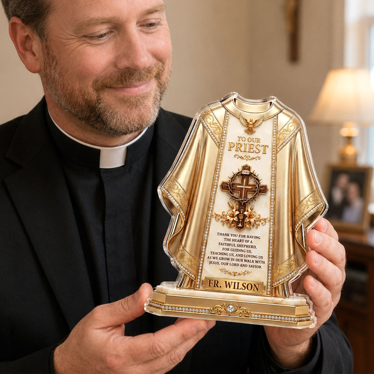 To Our Priest For Having The Heart Of A Faithful Shepherd | Personalized Custom Shaped Acrylic Plaque