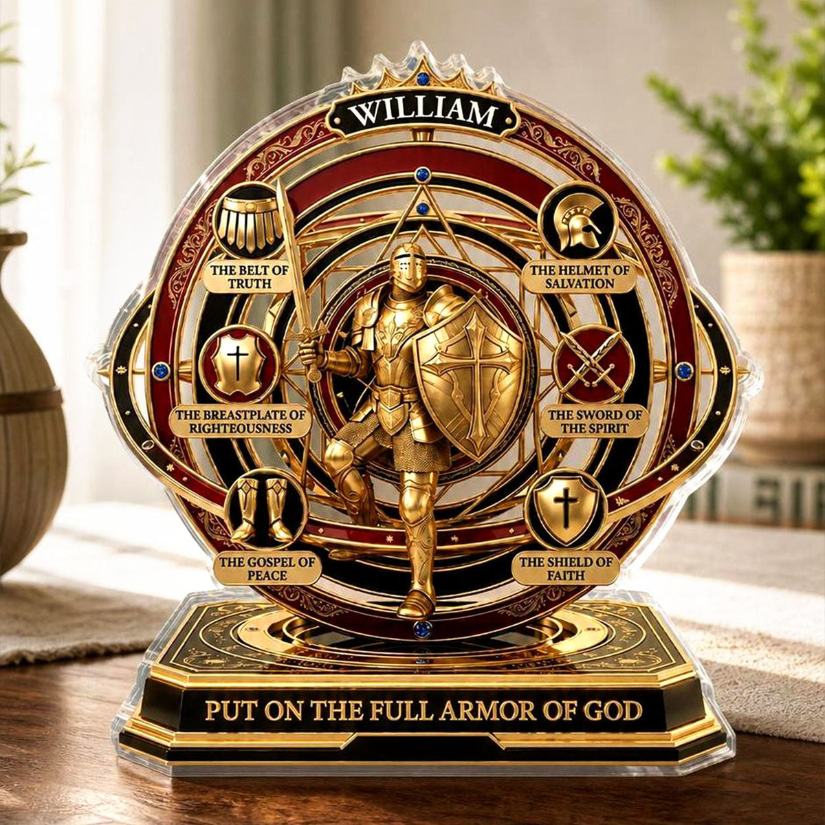 Put On The Full Armor Of God, Christian Gift For Men | Personalized Custom Shaped Acrylic Plaque