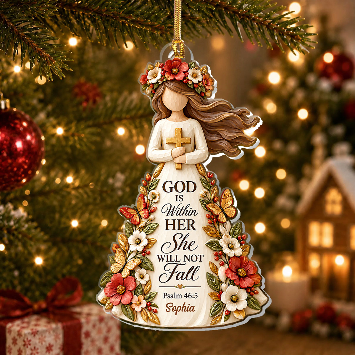 God Is Within Her She Will Not Fall, Gift For Her | Personalized 1-Layer Acrylic Ornament