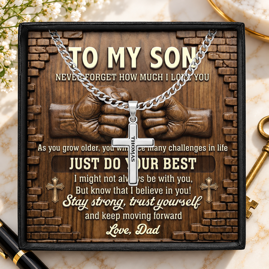 To My Son, My Grandson, My Boy | Personalized Cross Link Chain