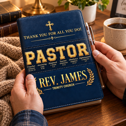 Thank You for All You Do, Gift For Pastor - Personalized Leather Notebook & Pen Set