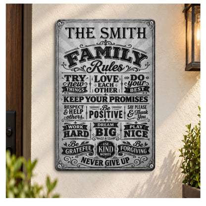 Family Rules, Gift For Family | Personalized Metal Sign