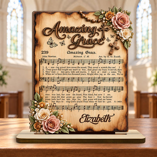 Amazing Grace, Gift For Mom | Personalized 2-Layer Wood Plaque With Flat Base