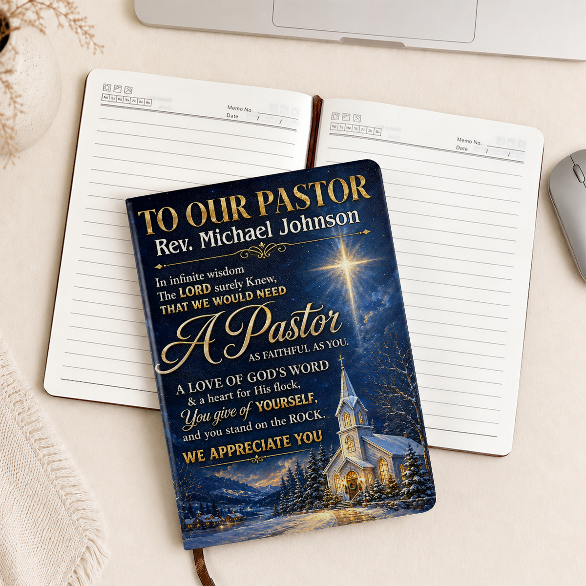 Faithful Pastor Tribute, Gift For Pastor | Personalized Leather Cover Notebook