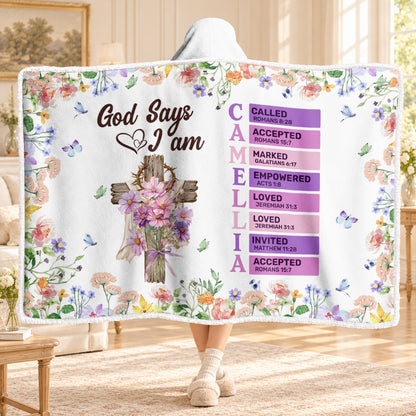 Name Letter In Bible, Birth Flower, Gift For Loved One | Personalized Wearable Blanket Hoodie