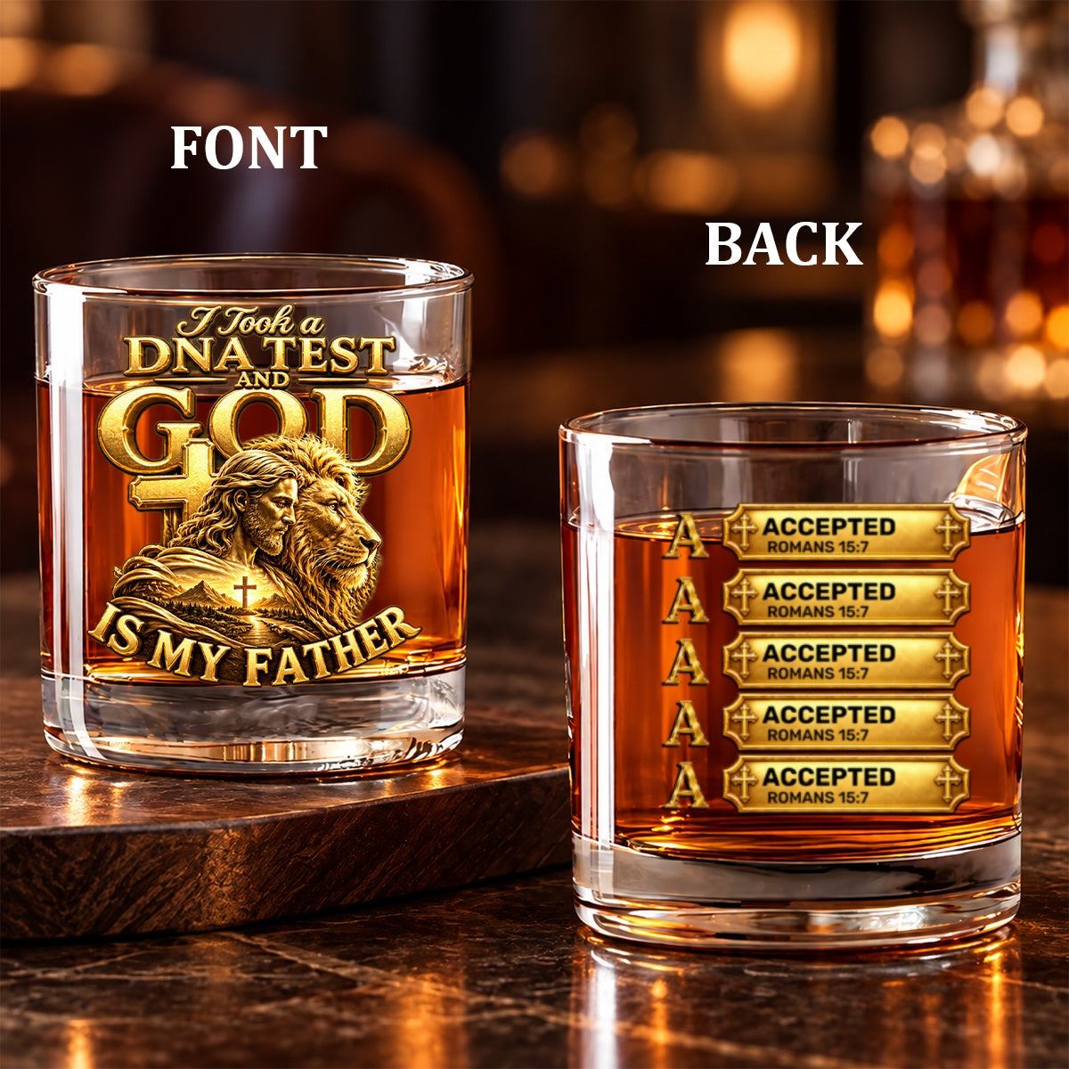 I Took A DNA Test And God Is My Father, Funny Gifts For Dad, Husband, Son, Grandpa | Personalized Round Whiskey Glass