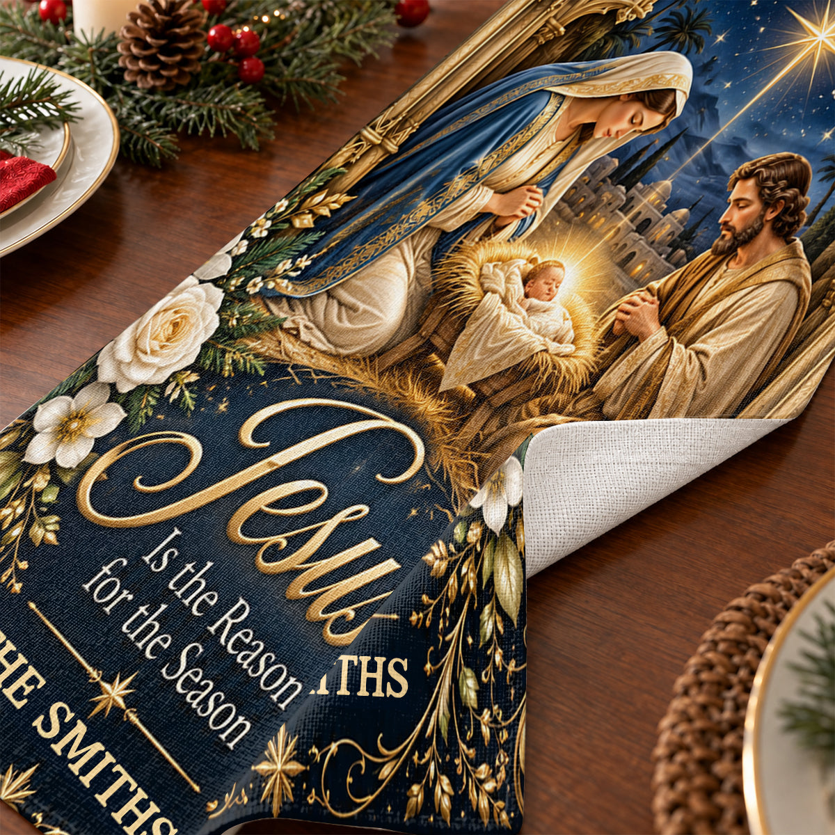 Jesus Is The Reason For The Season, Gift For Family |  Personalized Table Runner