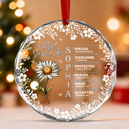 God Says I Am, Gift For Her | Personalized Round Shaped Glass Ornament