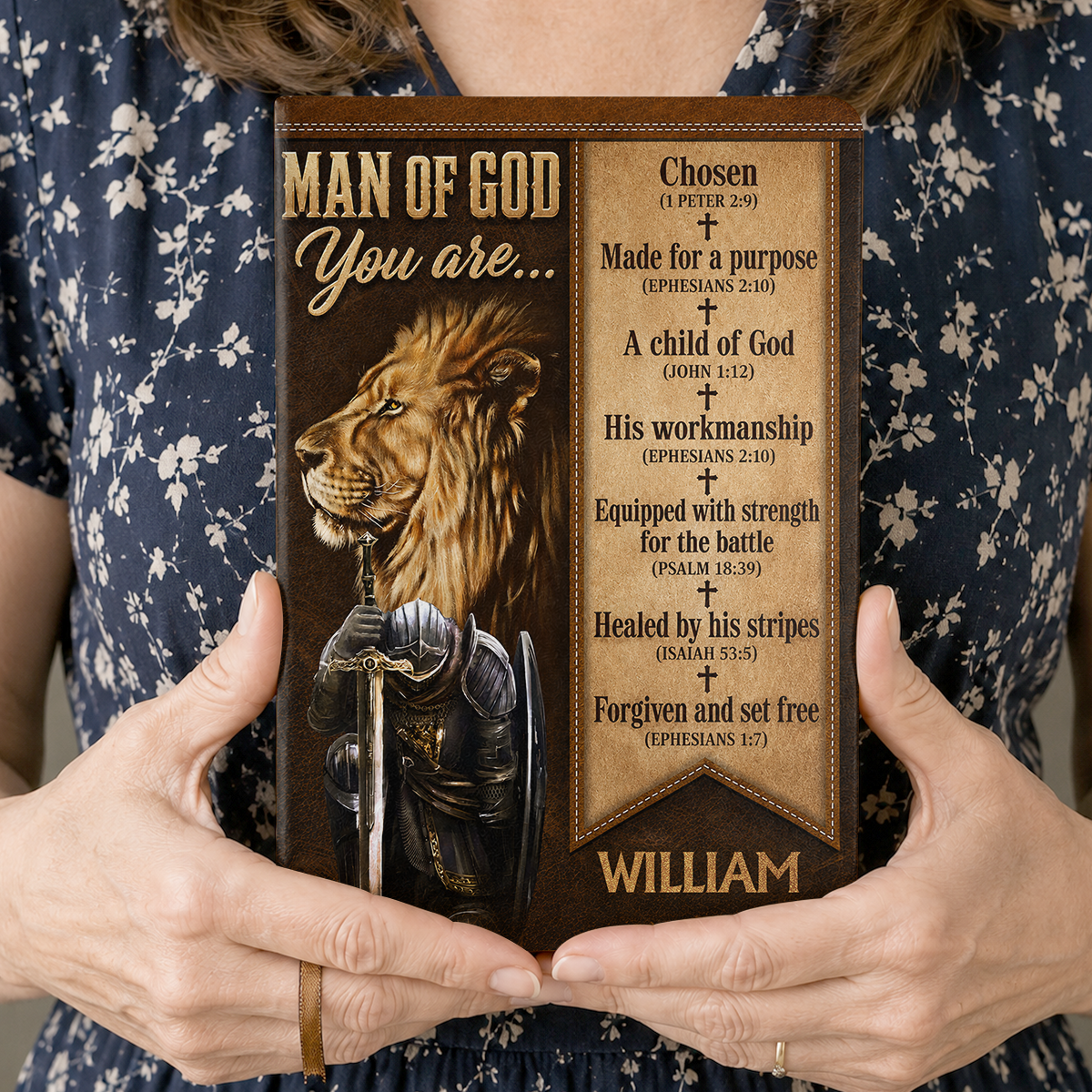 Man Of God Lion of Judah Warrior, Gift For Husband | Personalized Leather Cover Notebook