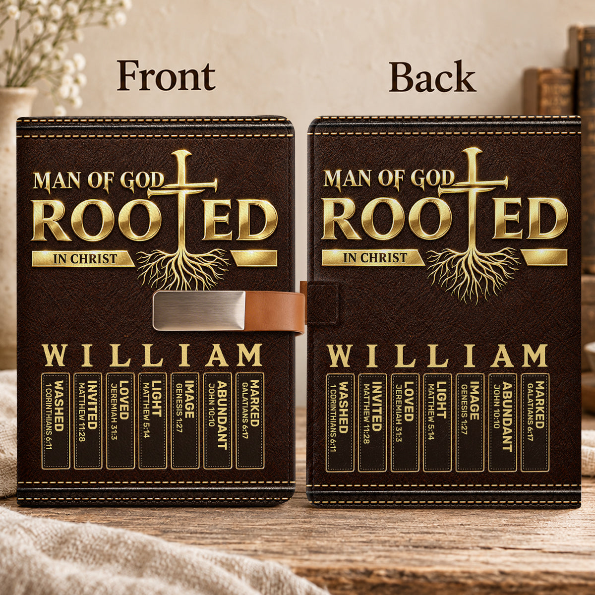 Man Of God, Gift For Men | Personalized Leather Notebook & Pen Set