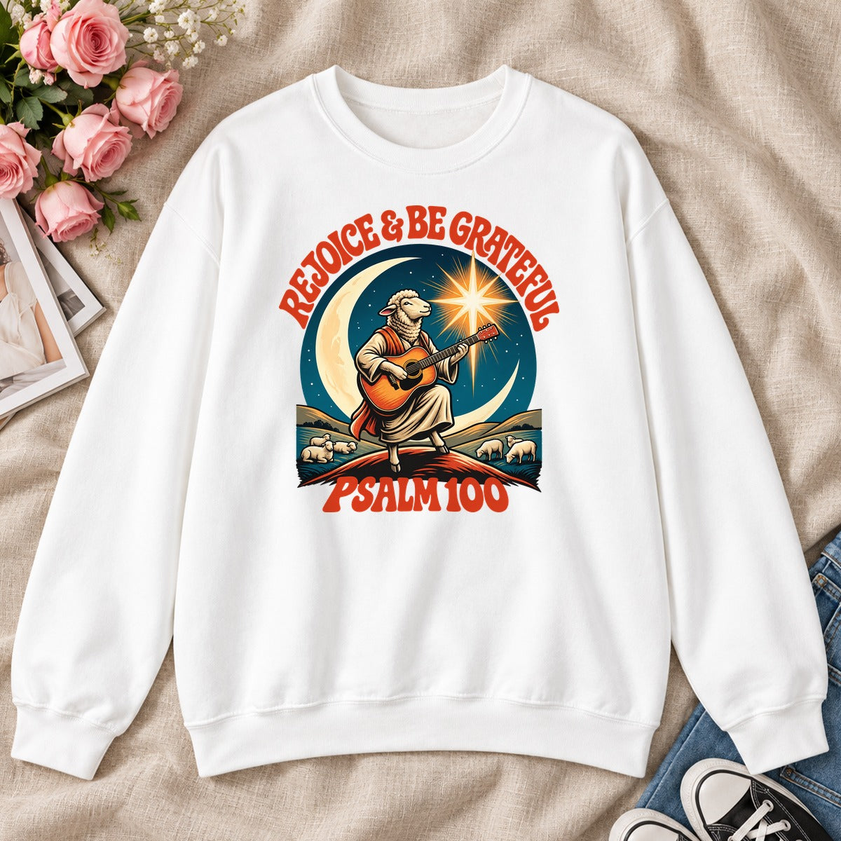 Rejoice And Be Grateful, Psalm 100, Gift For Christian Guitar Players - 2D Unisex Sweatshirt