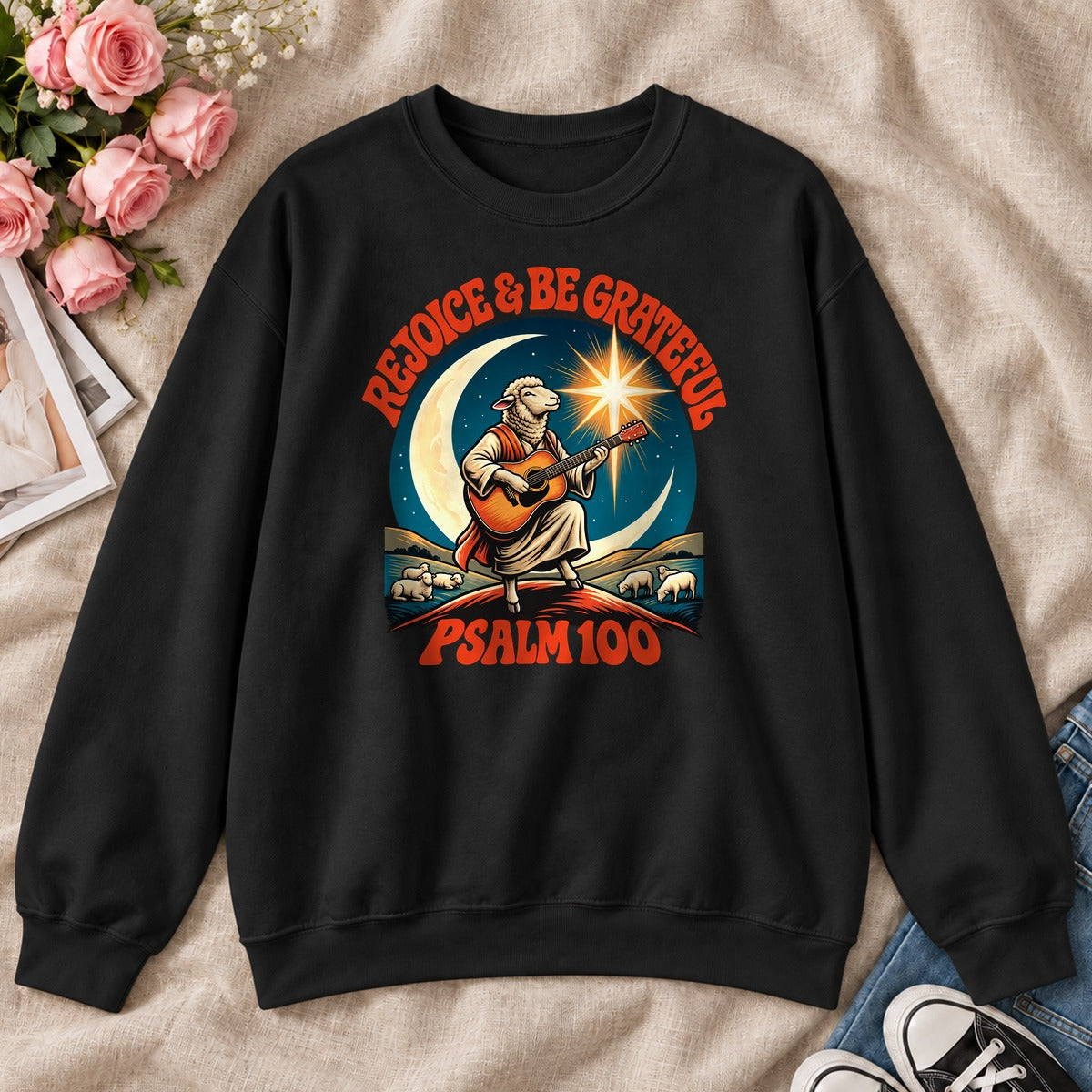 Rejoice And Be Grateful, Psalm 100, Gift For Christian Guitar Players - 2D Unisex Sweatshirt