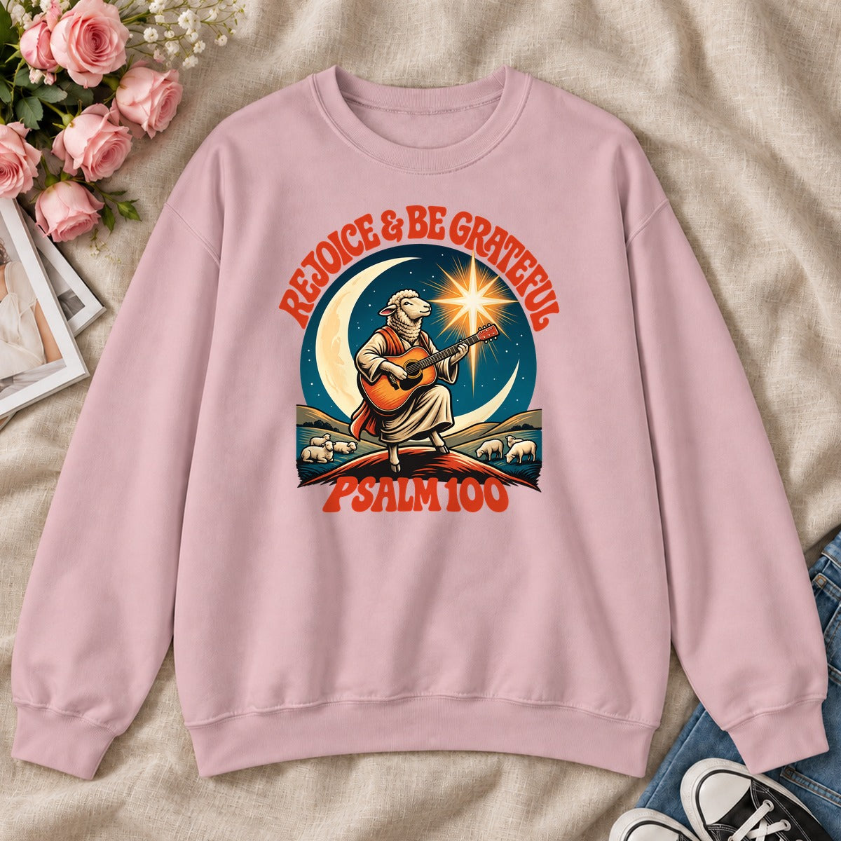 Rejoice And Be Grateful, Psalm 100, Gift For Christian Guitar Players - 2D Unisex Sweatshirt