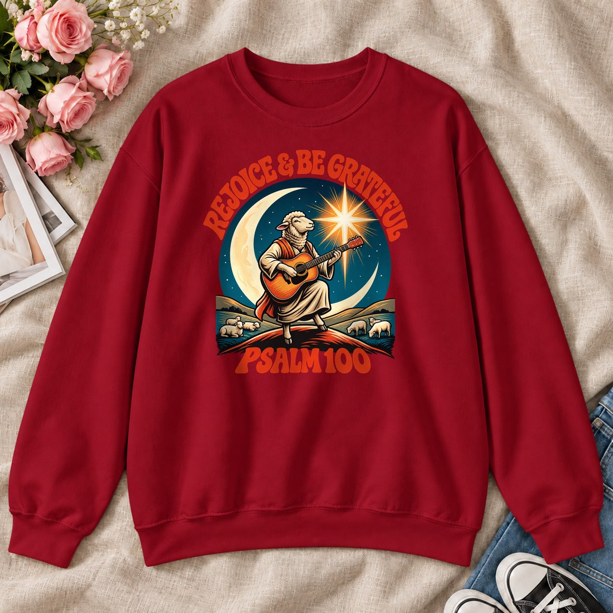 Rejoice And Be Grateful, Psalm 100, Gift For Christian Guitar Players - 2D Unisex Sweatshirt