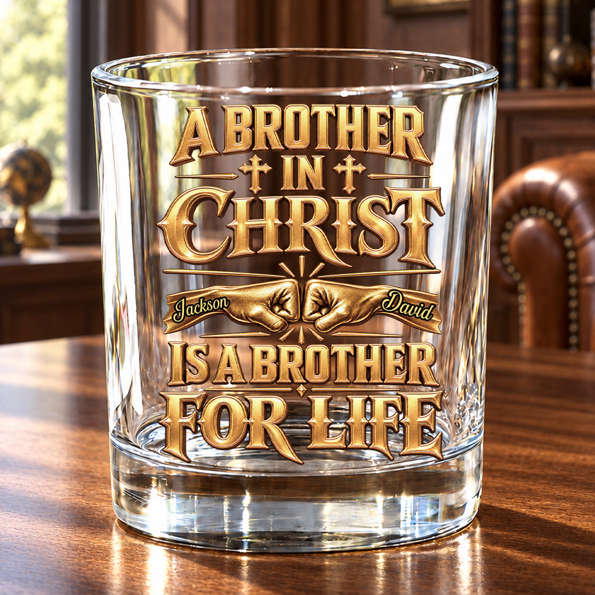 Brother In Christ Are Brother, Christian Gifts For Brother | Personalized Round Whiskey Glass