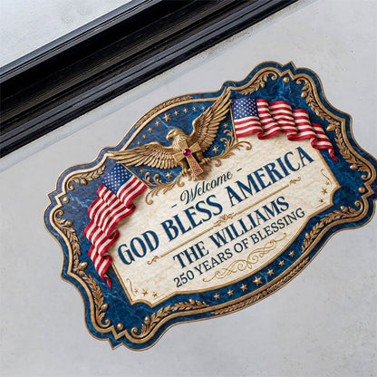 God Bless America - Personalized Custom Shape Doormat