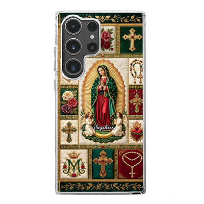 Marian Devotional Patchwork, Gift For Her - Personalized Clear Silicone Phone Case