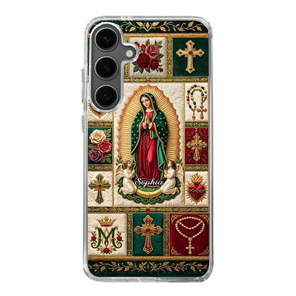 Marian Devotional Patchwork, Gift For Her - Personalized Clear Silicone Phone Case