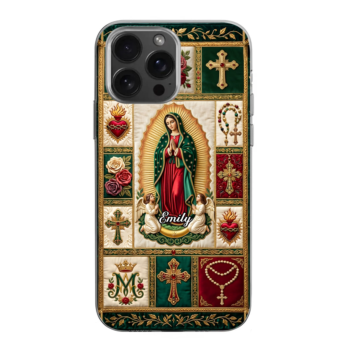 Marian Devotional Patchwork, Gift For Her - Personalized Clear Silicone Phone Case