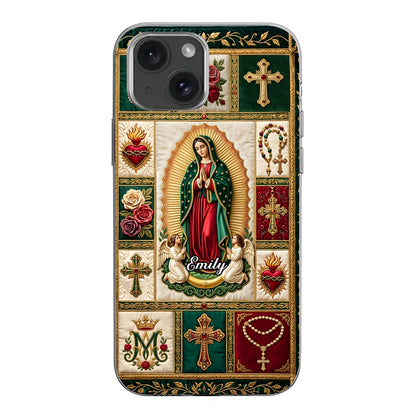 Marian Devotional Patchwork, Gift For Her - Personalized Clear Silicone Phone Case