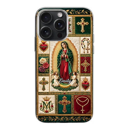 Marian Devotional Patchwork, Gift For Her - Personalized Clear Silicone Phone Case