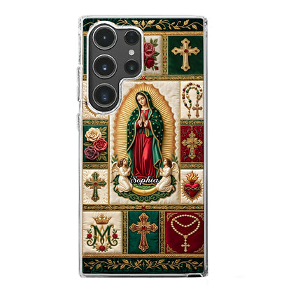 Marian Devotional Patchwork, Gift For Her - Personalized Clear Silicone Phone Case