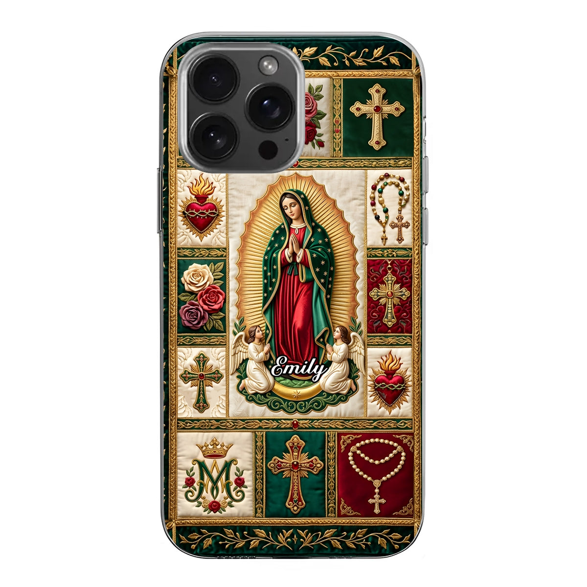 Marian Devotional Patchwork, Gift For Her - Personalized Clear Silicone Phone Case