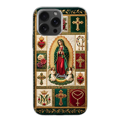 Marian Devotional Patchwork, Gift For Her - Personalized Clear Silicone Phone Case
