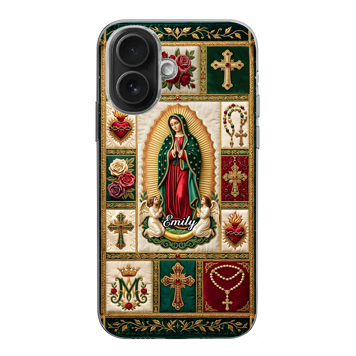 Marian Devotional Patchwork, Gift For Her - Personalized Clear Silicone Phone Case