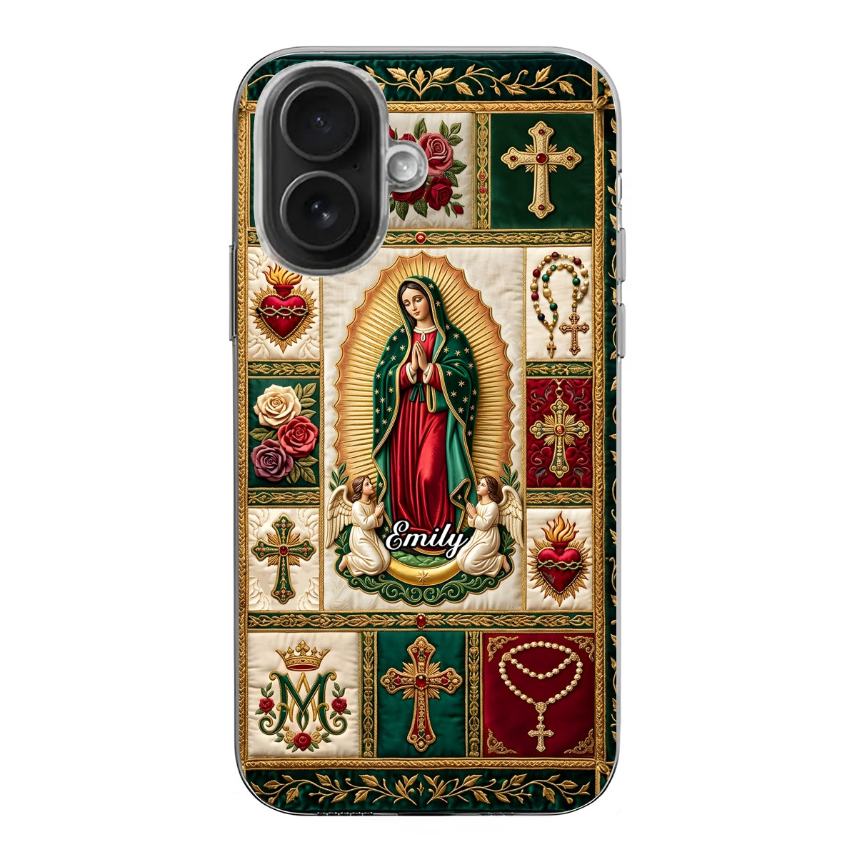 Marian Devotional Patchwork, Gift For Her - Personalized Clear Silicone Phone Case
