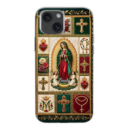 Marian Devotional Patchwork, Gift For Her - Personalized Clear Silicone Phone Case
