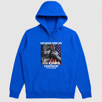 One Nation Under God 250 Years Of Freedom, Patriotic Christian Gift - 2D Unisex Hoodie
