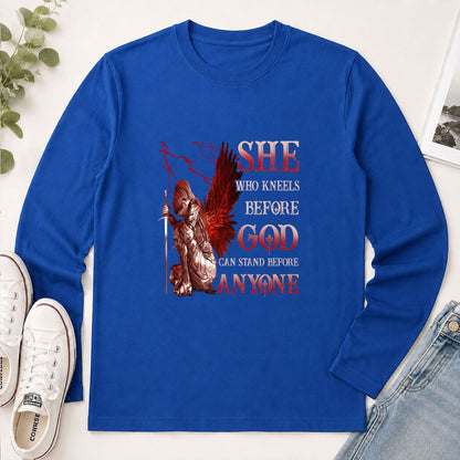 She Who Kneels Before God Can Stand Before Anyone, Christian Gift - 2D Unisex Long Sleeve