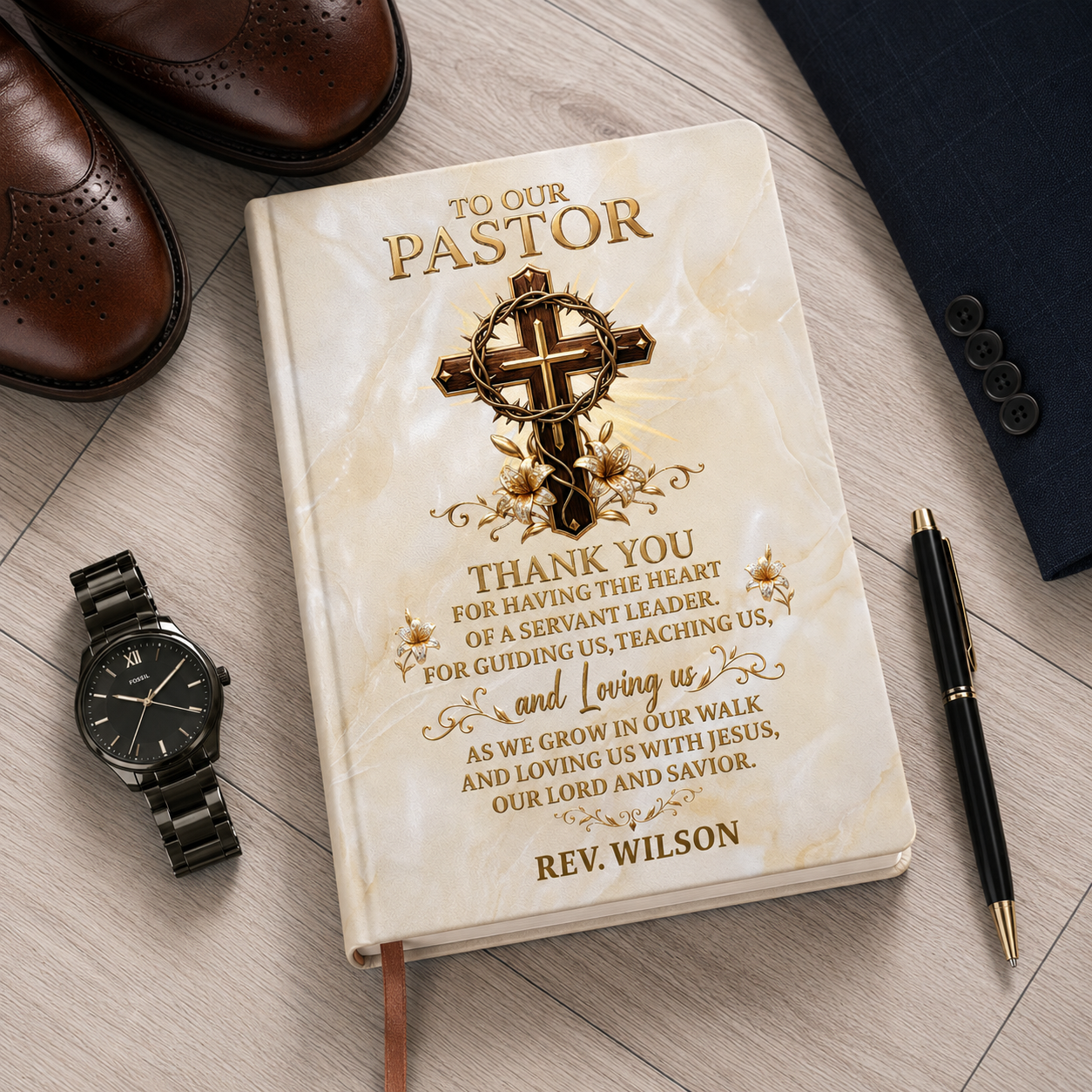 To Our Pastor For Having The Heart Of A Servant Leader | Personalized Leather Cover Notebook