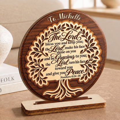 The Lord Bless You And Keep You, Personalized Gift | Personalized 2-Layer Wood Plaque With Flat Base
