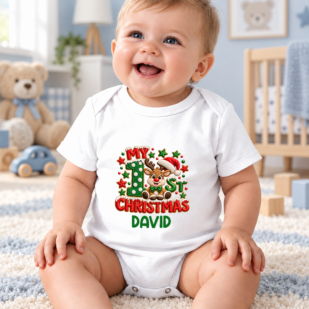 My 1st Christmas Reindeer, Gift For New Parents | Personalized Custom Baby Onesie