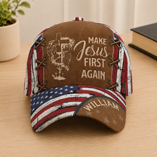 Make Jesus First Again, Patriotic Christian | Personalized Classic Cap