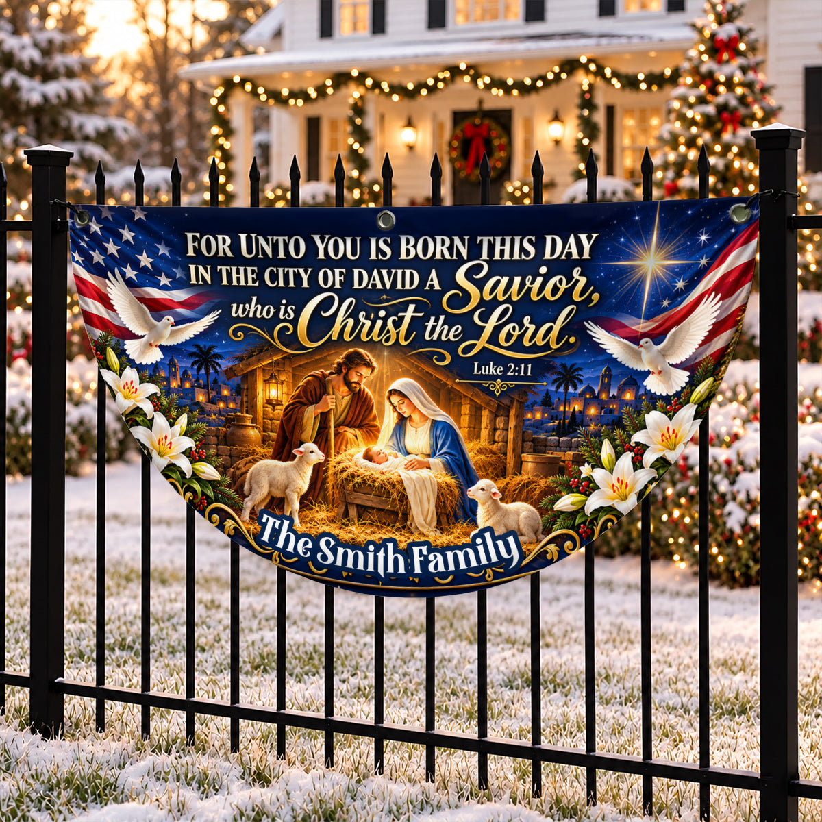 Holy Night Nativity, Gift For Family | Personalized Non-Pleated Fan Flag