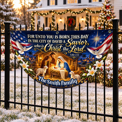 Holy Night Nativity, Gift For Family | Personalized Non-Pleated Fan Flag