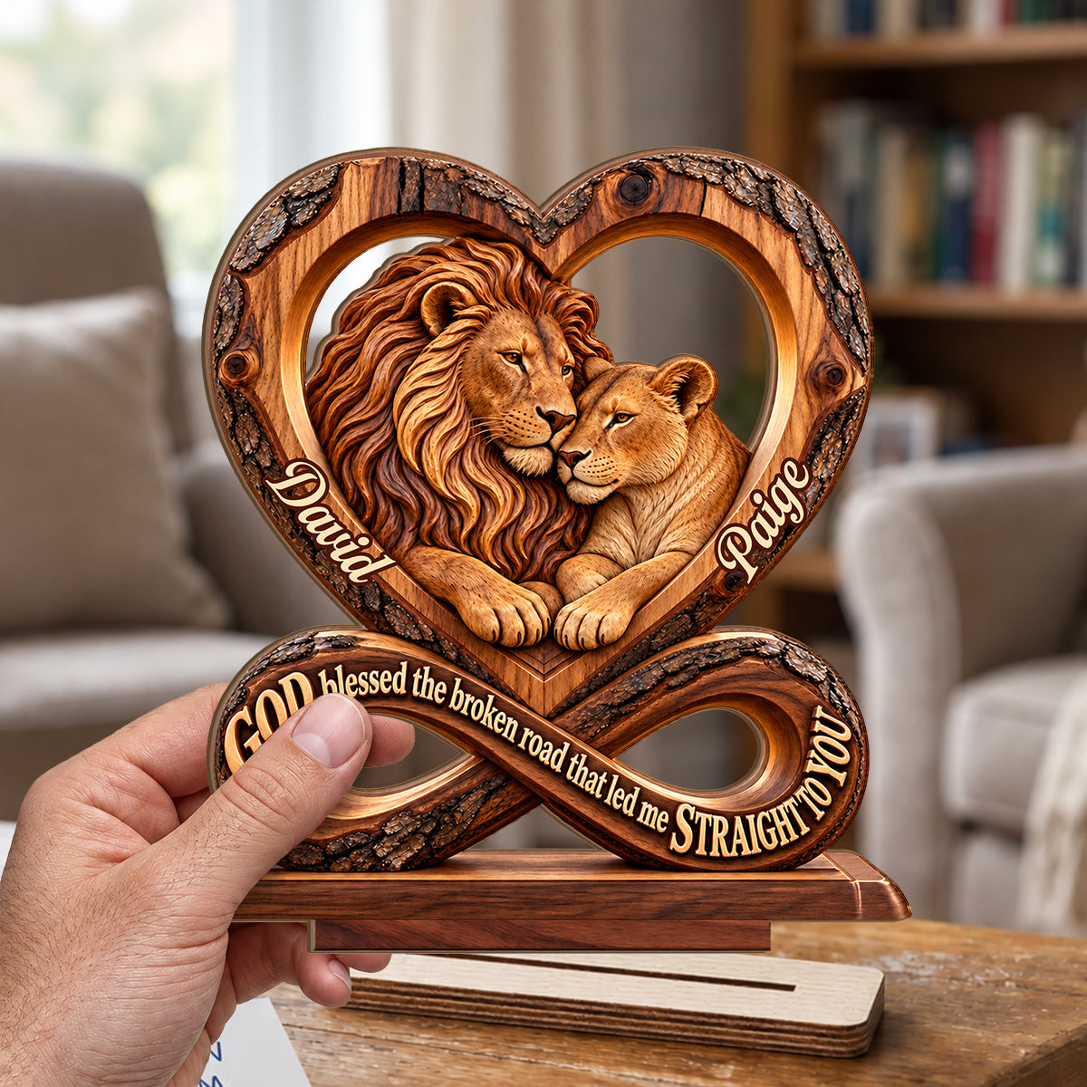 God Blessed The Broken Road That Led Me Straight To You, Annieversary Gifts For Couples | Personalized 2-Layer Wood Plaque With Flat Base