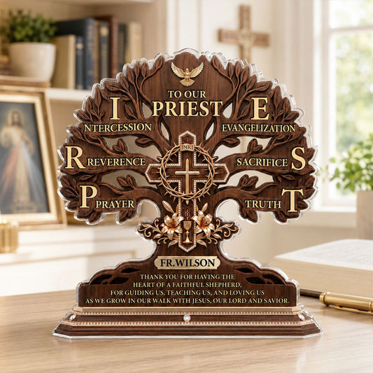 To Our Priest For Having The Heart Of A Faithful Shepherd, Gift For Priest | Personalized Custom Shaped Acrylic Plaque
