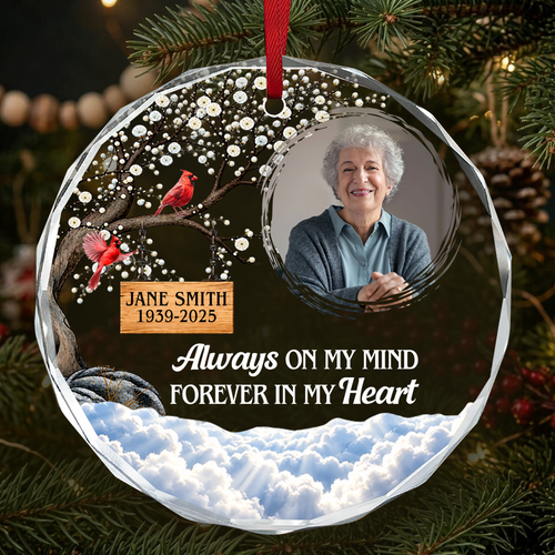 Forever In My Heart, Gift For Loved One - Personalized Heart Shaped Glass Ornament
