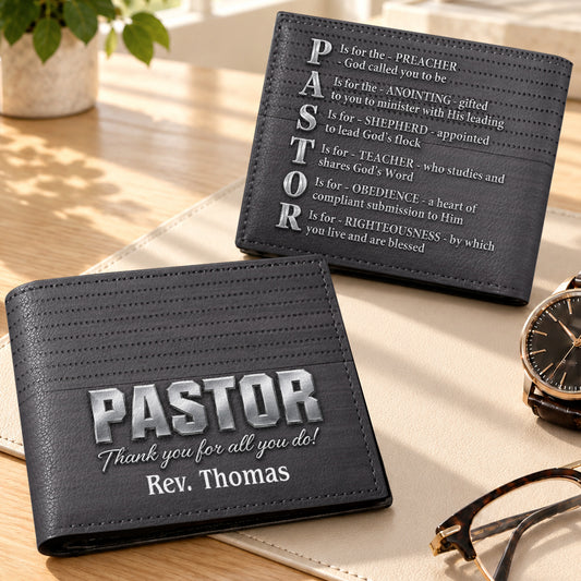 Man Of God, Gift For Pastor | Personalized Leather Folded Wallet