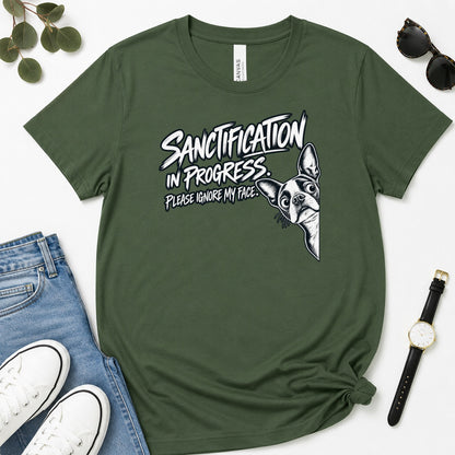 Sanctification In Progress, Gift For Christian Boston Terrier Lovers - 2D Unisex Premium T-shirt