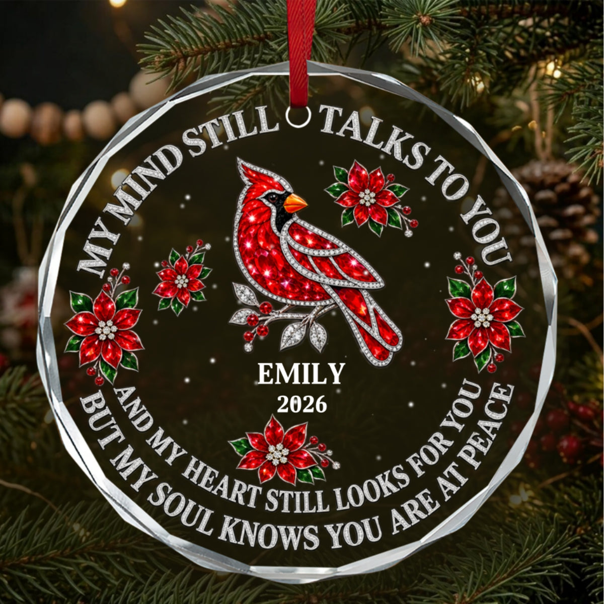 My Mind Still Talks To You, Gift For Mom Or Dad - Personalized Round Shaped Glass Ornament