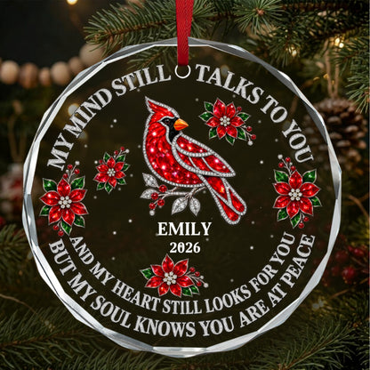 My Mind Still Talks To You, Gift For Mom Or Dad - Personalized Round Shaped Glass Ornament